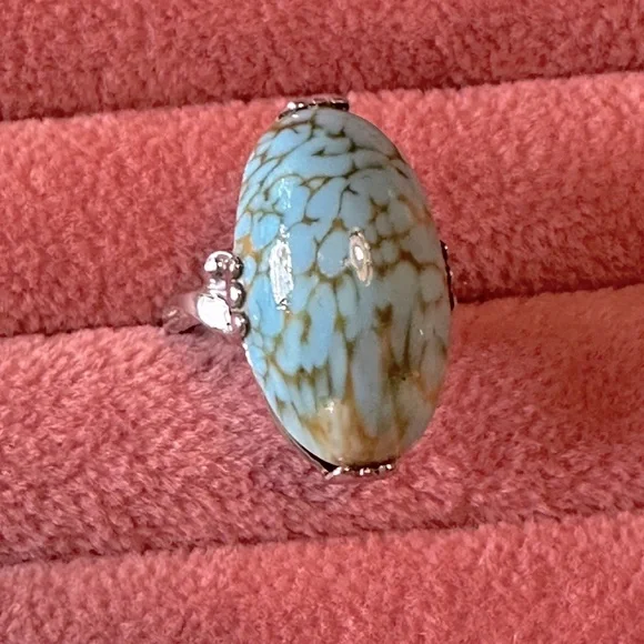 Vintage Faux Turquoise Mid Century Modern Statement Ring SZ 5 3/4 Elongated Oval - Picture 13 of 17